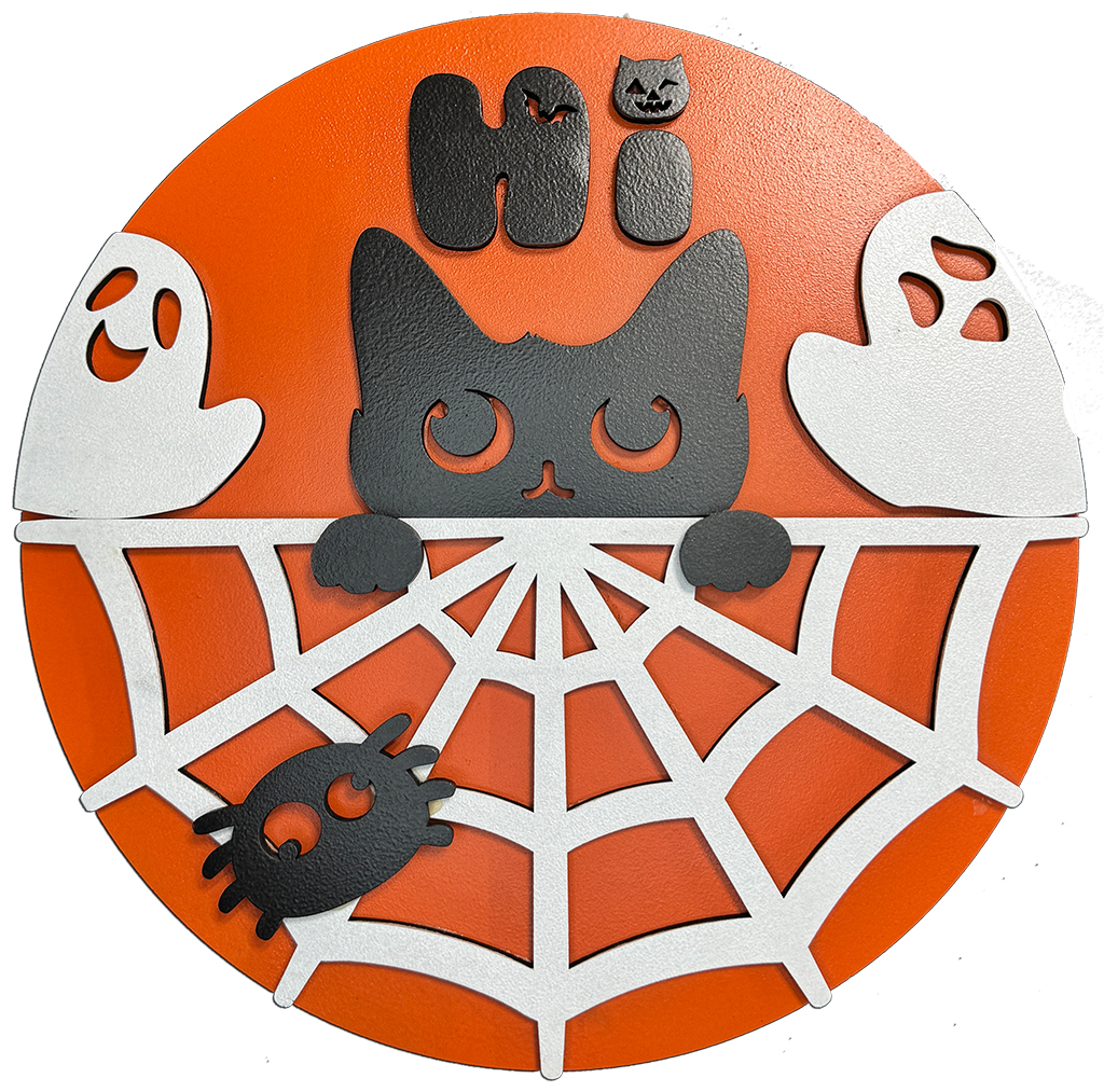 Spooky Halloween Cat, Ghost, and Spider Door Hanger