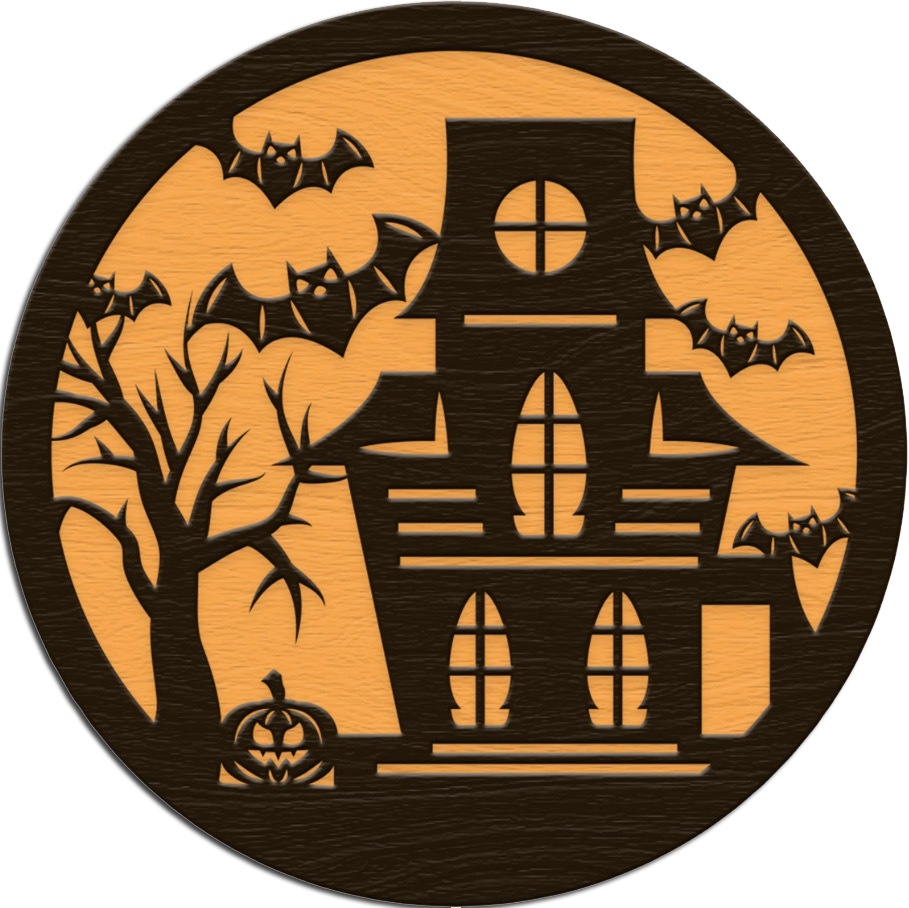 Spooky Halloween House With Bats Door Hanger