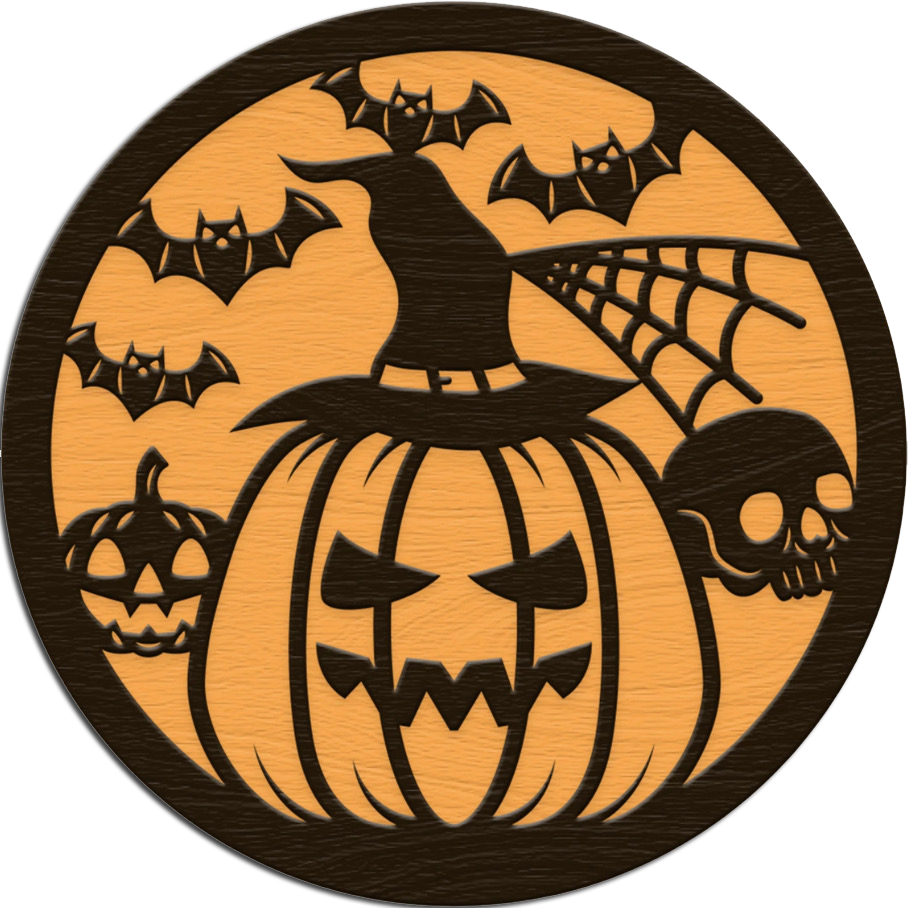 Spooky Halloween Pumpkin and Bats Door Hanger