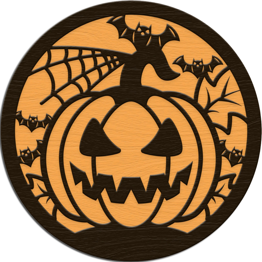 Spooky Halloween Pumpkin and Bats Door Hanger