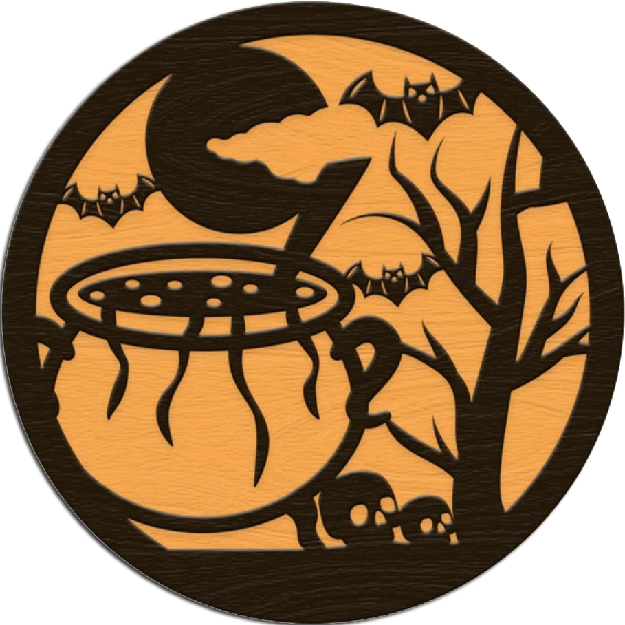 Spooky Halloween Cauldron, Moon, and Bats Door Hanger