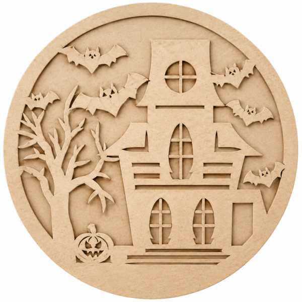 Spooky Halloween House With Bats Door Hanger Non Painted Kit