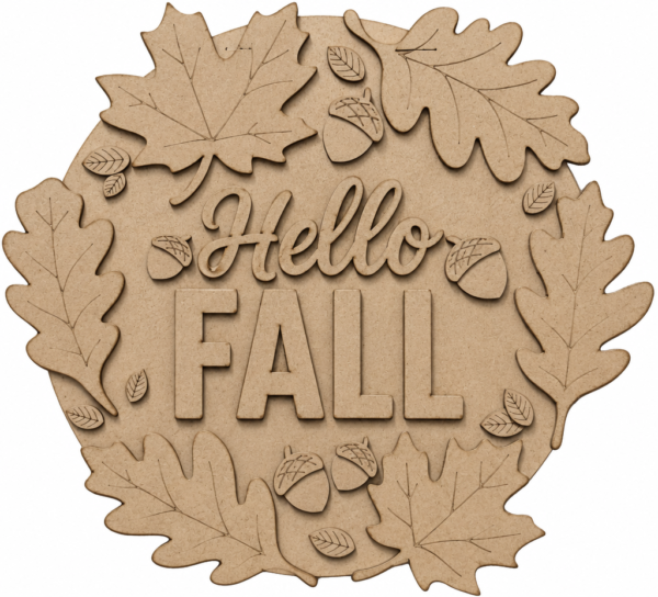 Hello Fall with Leaves on door MDF