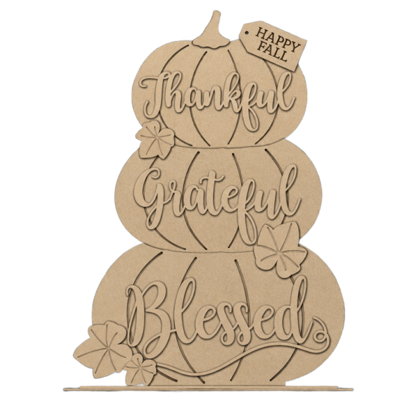 Thankful Grateful Blessed Stacked Pumpkins Door Hanger Non Painted Kit