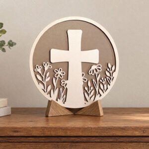 Floral-Cross-with-Stand-Painted-on-table